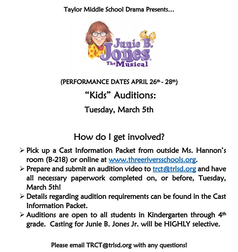 Junie B. Jones Auditions for grades K-4